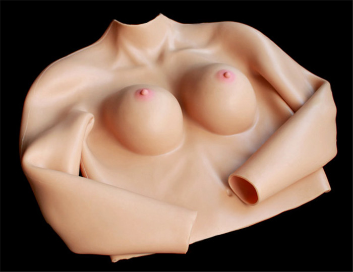 Eカップ　袖付き人工乳房　背中ファスナー付き　高級シリコン製　皮膚付き　着用便利　性転換人工乳房5
