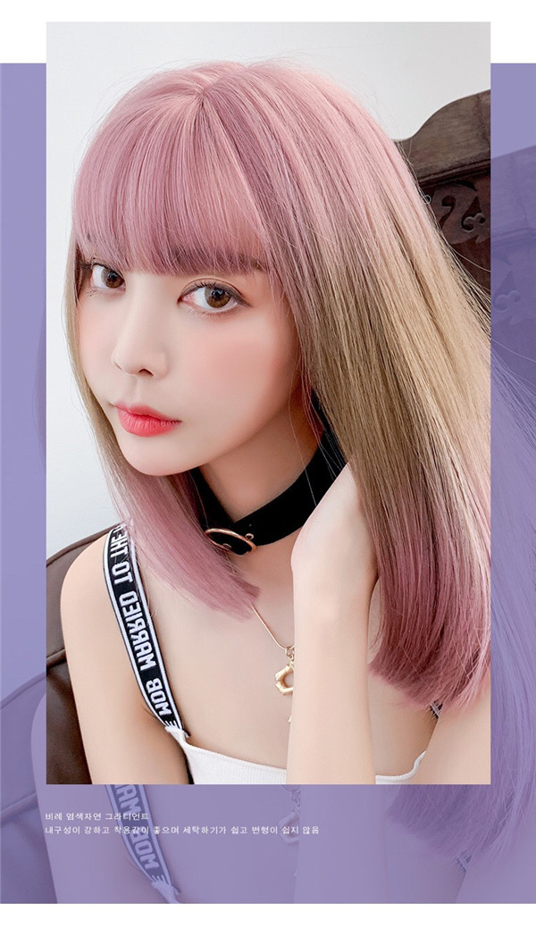セミロング　カラーかつら　女性用つけ毛　長さ39cm　自然   可愛いスタイル　ロリータ　ネット付き　横波　レディースウィッグ-4