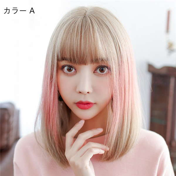 セミロング　カラーかつら　女性用つけ毛　長さ39cm　自然   可愛いスタイル　ロリータ　ネット付き　横波　レディースウィッグ-5