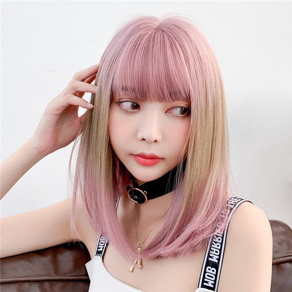 セミロング　カラーかつら　女性用つけ毛　長さ39cm　自然   可愛いスタイル　ロリータ　ネット付き　横波　レディースウィッグ-8