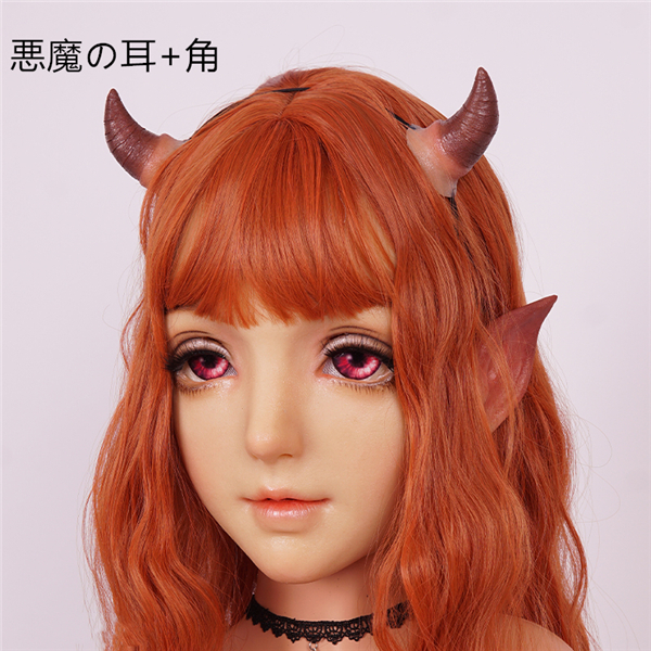 「新品登場」イリアM13　精霊の化身　フィメールマスク　瞳あり　メイク付き　高級シリコン素材　精霊/人間の耳があり　鹿/悪魔の耳＆角　自由に変身可能　美人フェイススキン-21