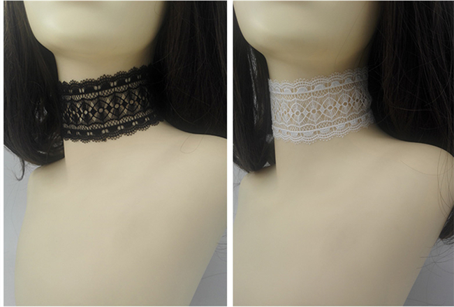 黒色/白色レース　チョーカー　ンズ/レディース兼用　鎖骨choker　サイズ調節可能　首輪　男の娘のチョーカー　CD変装用小物-1