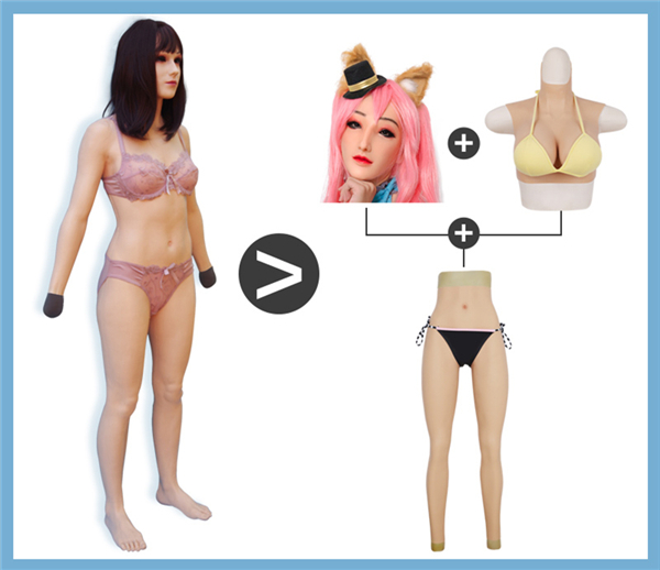 【新品登場】フィメールボディスーツ　アジアの若い美人の顔　メイク付き　つま先まで覆う女体化全身スーツ　高品質シリコン素材　セクシーな女性ボディライン　超リアル女体化　優れた伸縮性　背中ファスナー付きで着脱便利　女装レイヤー　男の娘　クロスドレス　最高の女装用品通販-3