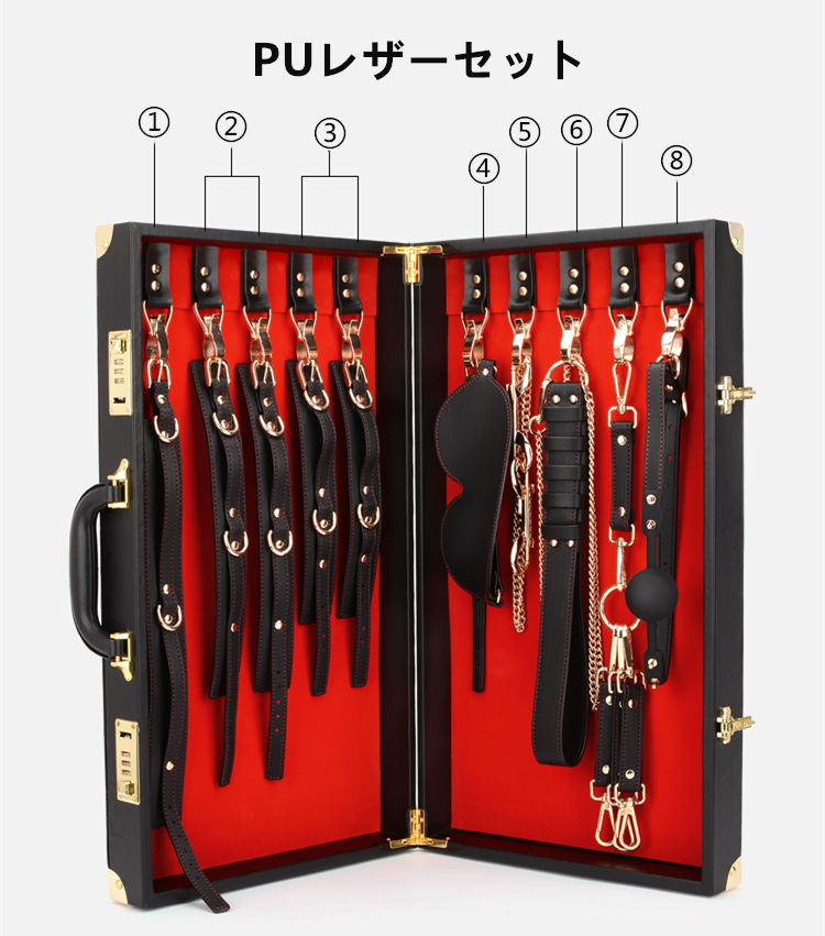 < LINA >SMセット　拘束具　アイマスク+足枷+手枷+首輪など　SMグッズ　セクシーおもちゃ　男女兼用　調節可能-1