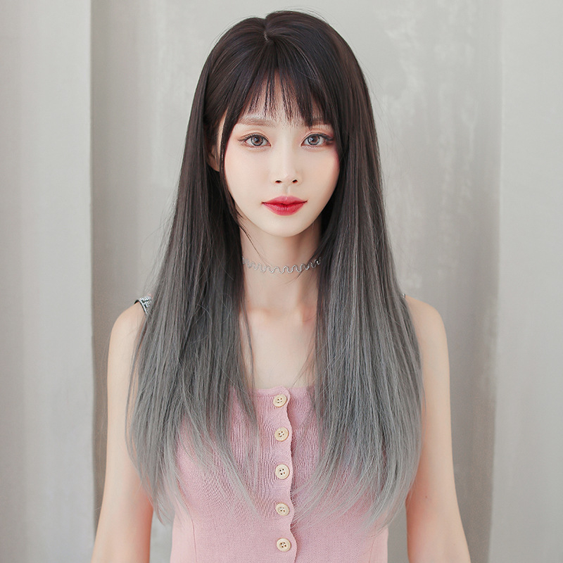 大人気 グラデーション グレー 女装カツラ ストレートウィッグ ミディアム 長さ63cm 人工頭皮 耐熱 ネット付き 質感自然 日常カツラ 男の娘 女装体験用カツラ-1 大人気 グラデーション グレー 女装カツラ ストレートウィッグ ミディアム 長さ63cm 人工頭皮 耐熱 ネット付き 質感自然 日常カツラ 男の娘 女装体験用カツラ-1