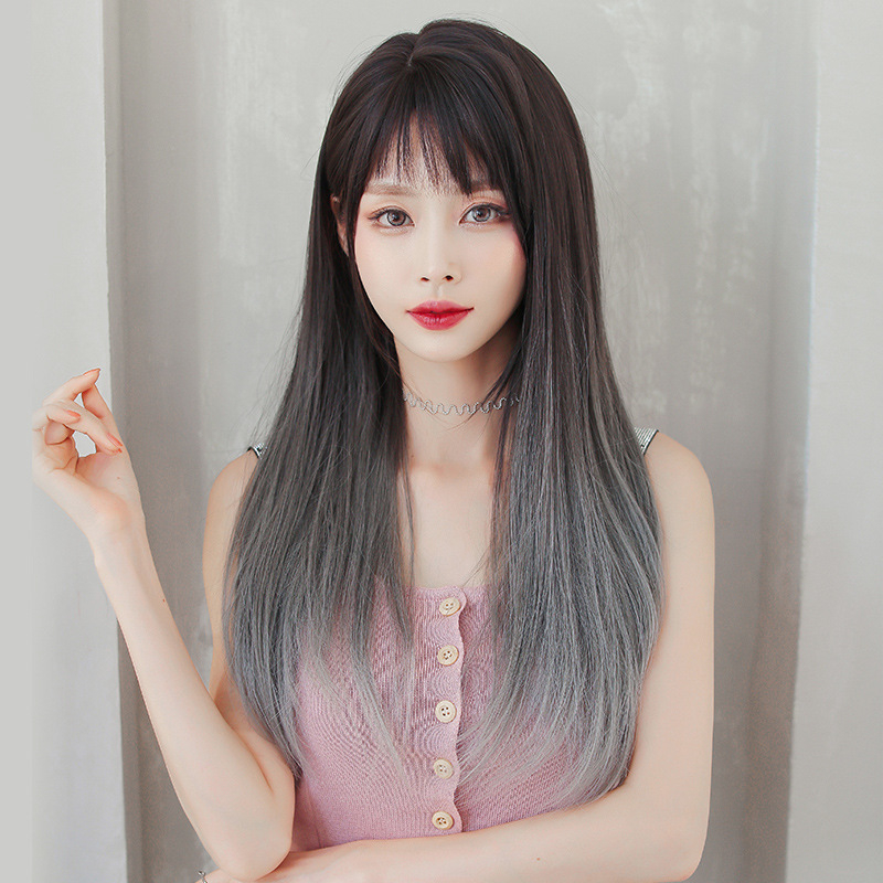 大人気 グラデーション グレー 女装カツラ ストレートウィッグ ミディアム 長さ63cm 人工頭皮 耐熱 ネット付き 質感自然 日常カツラ 男の娘 女装体験用カツラ-2 大人気 グラデーション グレー 女装カツラ ストレートウィッグ ミディアム 長さ63cm 人工頭皮 耐熱 ネット付き 質感自然 日常カツラ 男の娘 女装体験用カツラ-2