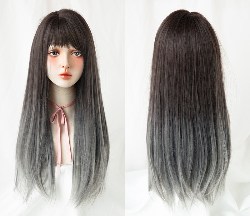 大人気 グラデーション グレー 女装カツラ ストレートウィッグ ミディアム 長さ63cm 人工頭皮 耐熱 ネット付き 質感自然 日常カツラ 男の娘 女装体験用カツラ-5 大人気 グラデーション グレー 女装カツラ ストレートウィッグ ミディアム 長さ63cm 人工頭皮 耐熱 ネット付き 質感自然 日常カツラ 男の娘 女装体験用カツラ-5