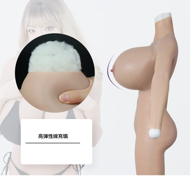Sカップ爆乳フェチ向けの女装ボディースキン　高弾性綿/シリコン充填の乳房　キレイな首回りと鎖骨を作る　お尻にアナルホール付き女体化スーツ　ペニス隠し　挿入不可/可能　袖付きの全身連体九分丈　男の娘　クロスドレス　フィメールボディスーツ-15