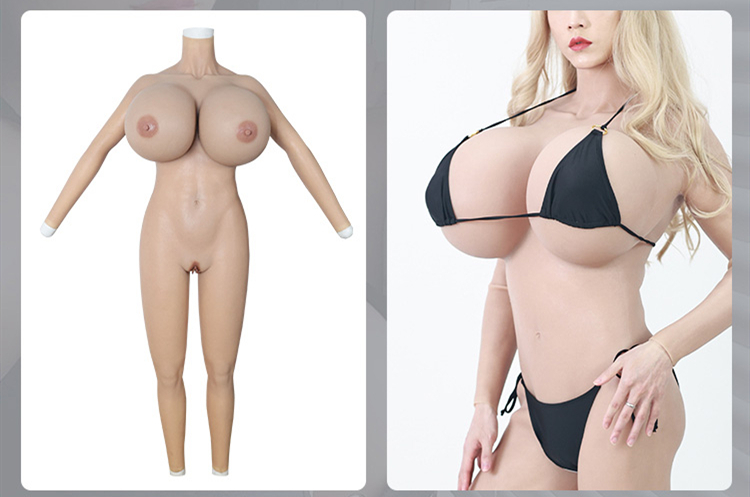 Sカップ爆乳フェチ向けの女装ボディースキン　高弾性綿/シリコン充填の乳房　キレイな首回りと鎖骨を作る　お尻にアナルホール付き女体化スーツ　ペニス隠し　挿入不可/可能　袖付きの全身連体九分丈　男の娘　クロスドレス　フィメールボディスーツ-16