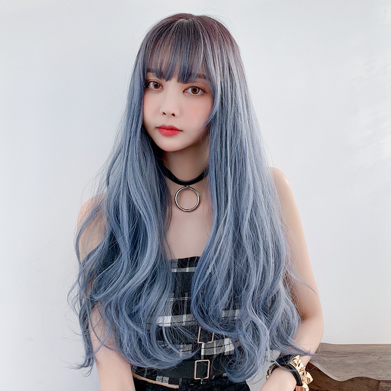 大人気 ブルー 女性用 フルウィッグ 巻き髪 自然な質感 長さ68cm 人工頭皮 耐熱 ネット付き 通気性が抜群 違和感がないウィッグ 男の娘 女装体験用カツラ お勧め-1 大人気 ブルー 女性用 フルウィッグ 巻き髪 自然な質感 長さ68cm 人工頭皮 耐熱 ネット付き 通気性が抜群 違和感がないウィッグ 男の娘 女装体験用カツラ お勧め-1