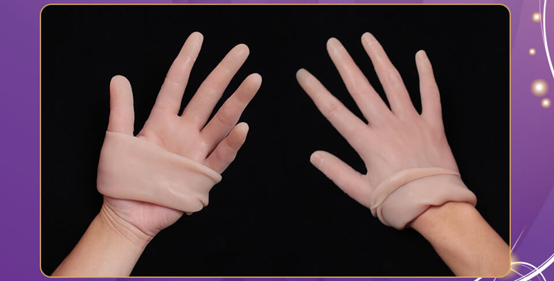 超リアル　ショートグローブ　右手+左手　柔らかい医療用シリコン素材　若い女性の手　刺青/傷跡/母斑を隠す　肌理の細かい肌　男の娘へお勧め　変装用品　通販-7