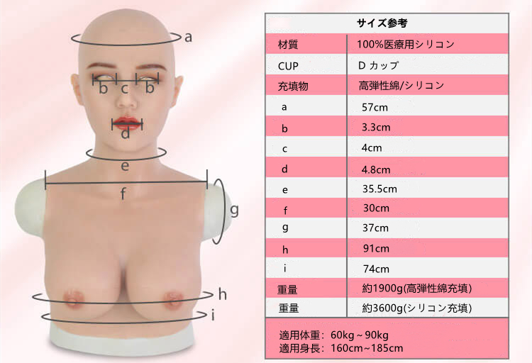 「動画あり」Dカップ　女性マスク付きシリコン バスト　女装 バスト　女装 胸 谷間　シリコン バスト おすすめ　男の娘　クロスドレス　女装子グッズ-2