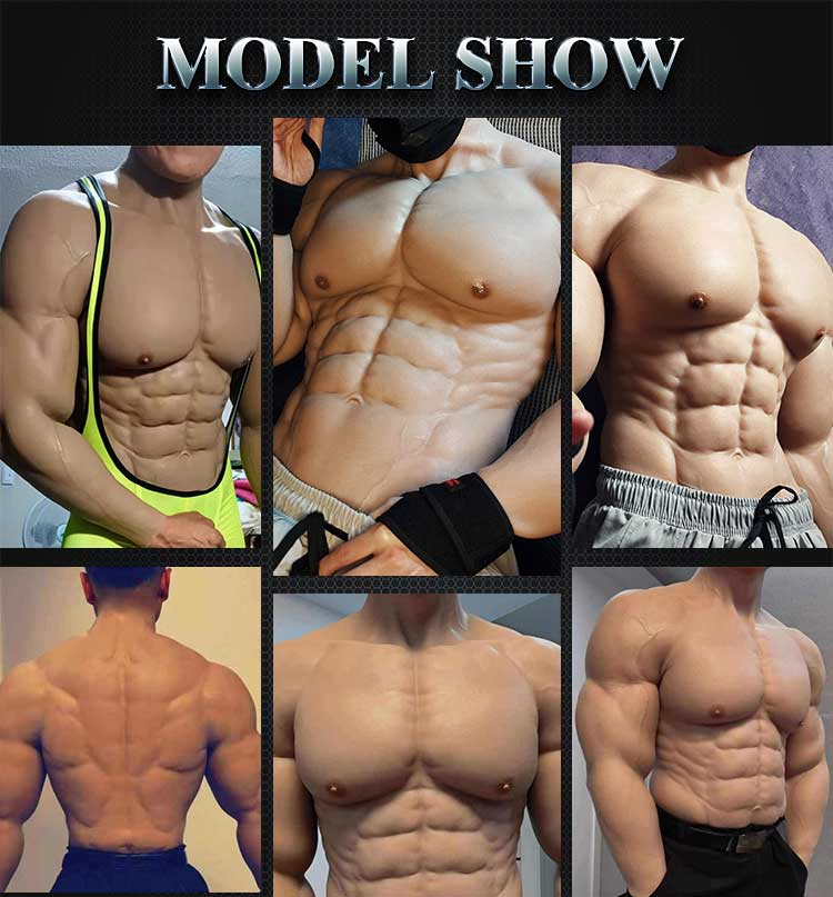 「最強の男」に変身！！マッスルスーツ＆筋肉ロングパンツ　アップグレード版　柔らかいシリコン制　袖付き偽腹筋　偽筋肉　マッチョに変身　筋肉マン　仮装　ハロウィン・コスプレ道具-2