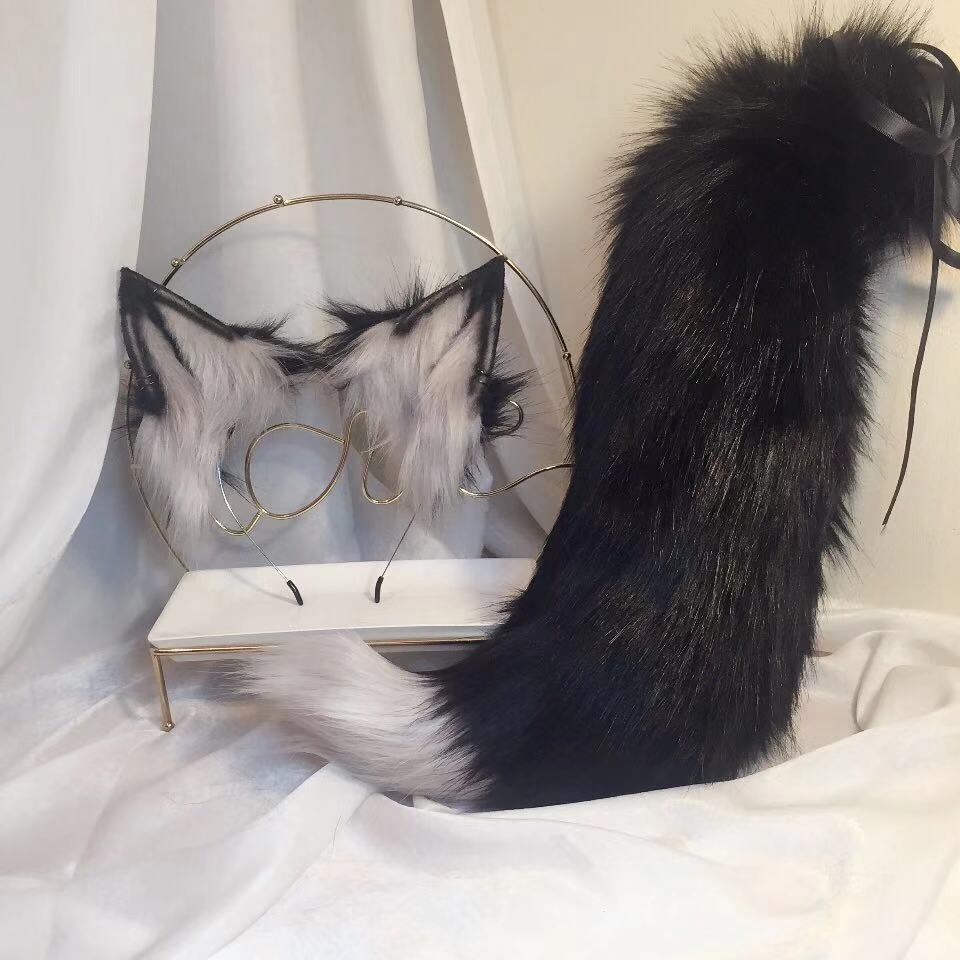 黒狼　オオカミ　動物コスプレ　耳9cm/尻尾55cm　仮装　萌え　ふわふわ　アニマル変装　高品質　手作りイベント/ハロウイン/コスプレ小物-2