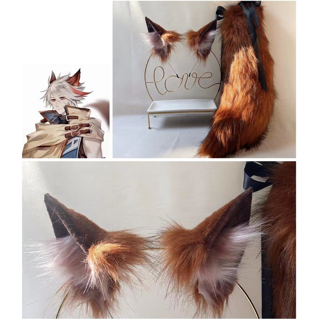 オオカミ　動物コスプレ　耳11cm/尻尾55cm　仮装　萌え　ふわふわ　アニマル変装　高品質　手作りイベント/ハロウイン/コスプレ小物-2