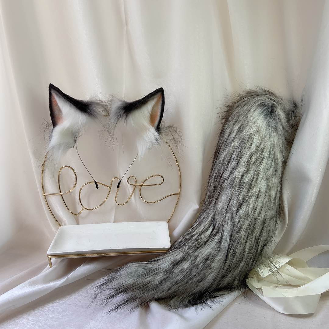 オオカミ　動物コスプレ　耳8cm/尻尾55cm　仮装　萌え　ふわふわ　アニマル変装　高品質　手作りイベント/ハロウイン/コスプレ小物-2