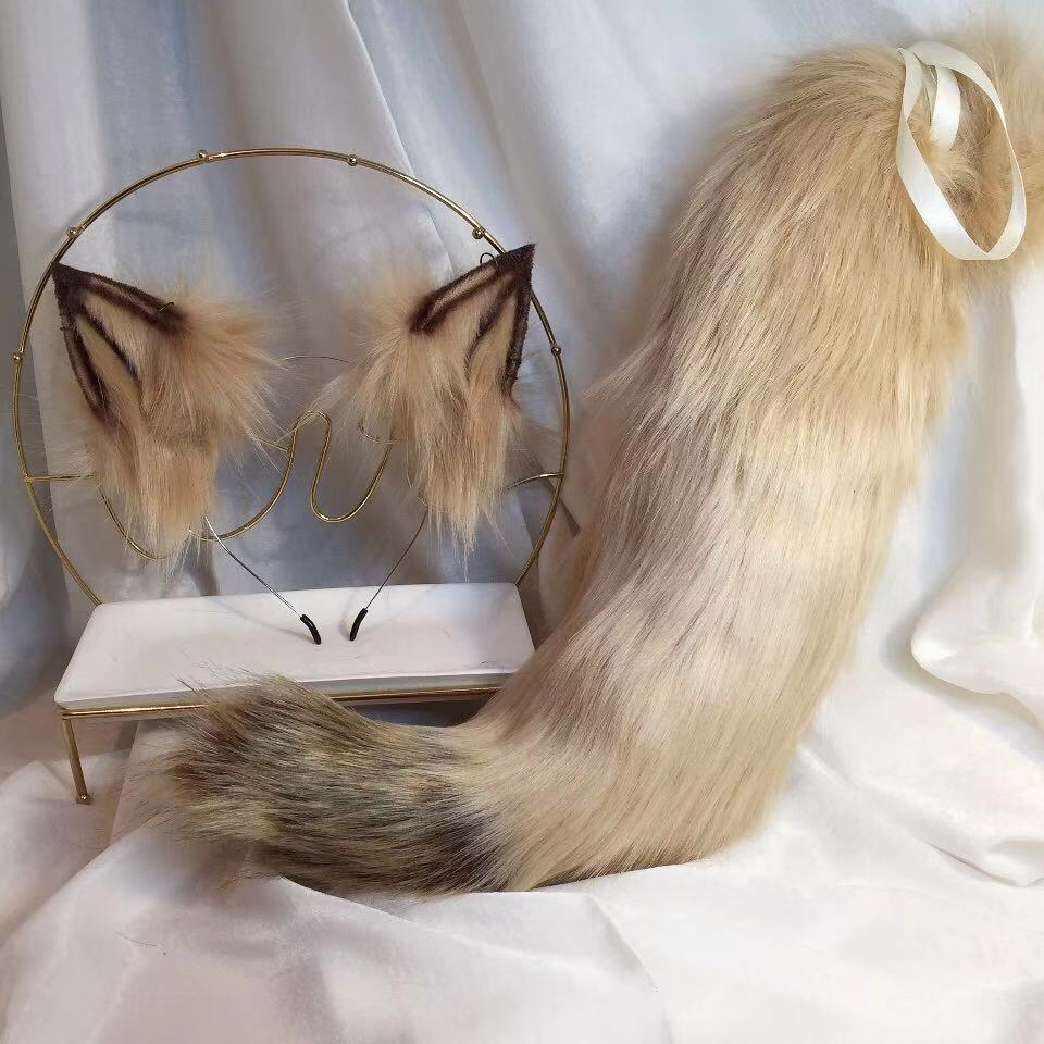 オオカミ　動物コスプレ　耳9cm/尻尾55cm　仮装　萌え　ふわふわ　アニマル変装　高品質　手作りイベント/ハロウイン/コスプレ小物-2