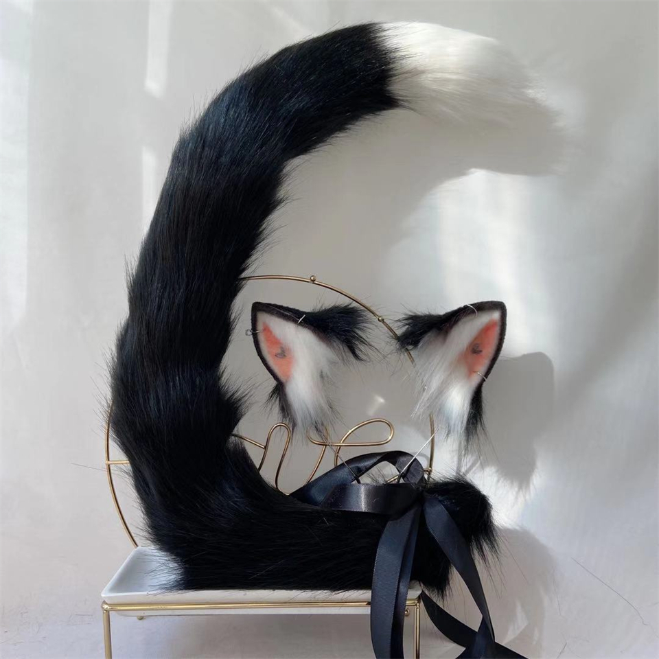 黒猫　動物コスプレ　耳6cm/尻尾70cm　仮装　萌え　ふわふわ　アニマル変装　高品質　手作りイベント/ハロウイン/コスプレ小物-2
