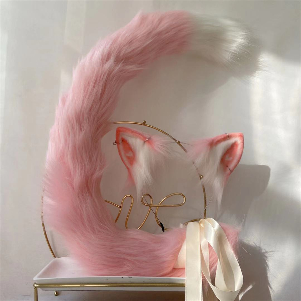 ピンク色　ネコ猫　動物コスプレ　耳6cm/尻尾80cm　仮装　萌え　ふわふわ　アニマル変装　高品質　手作りイベント/ハロウイン/コスプレ小物-2