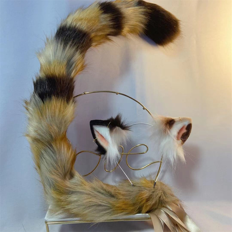 猫　動物コスプレ　耳6cm/尻尾80cm　仮装　萌え　ふわふわ　アニマル変装　高品質　手作りイベント/ハロウイン/コスプレ小物-2