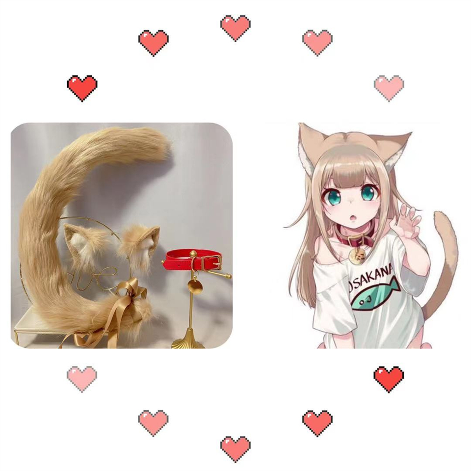 猫娘　動物コスプレ　耳8cm/尻尾80cm　仮装　萌え　ふわふわ　アニマル変装　高品質　手作りイベント/ハロウイン/コスプレ小物-2