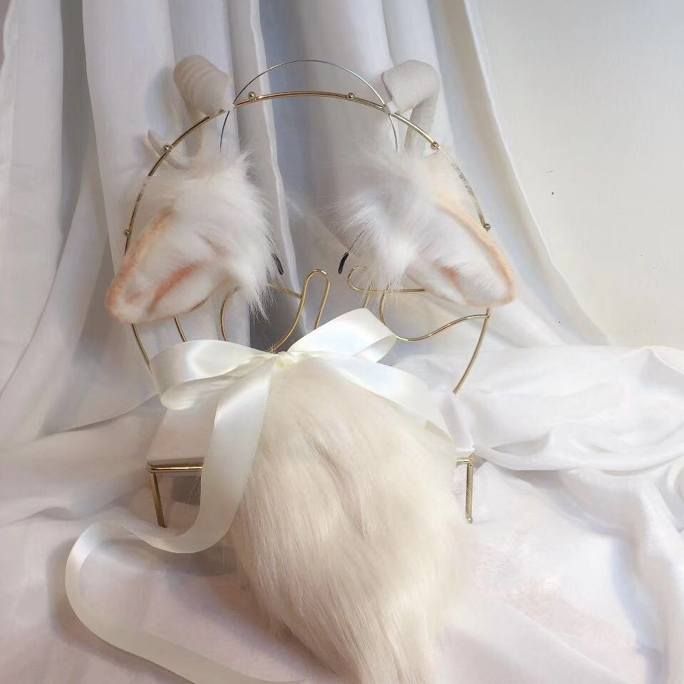 羊ひつじ　動物コスプレ　耳8cm角10cm尻尾15cm　仮装　萌え　ふわふわ　アニマル変装　高品質　手作りイベント/ハロウイン/コスプレ小物-2