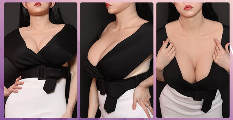 八字型のB/C/D/E/Ｈカップシリコンバスト　超リアルおっぱい　シリコン充填　躍動感ある乳揺れ　手軽にできるバストアップ　収縮性良く　女装グッズ　男の娘　クロスドレス　豊胸　性転換のシリコン胸-5
