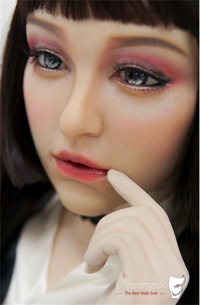 「スペシャルメイク付き　数量限定版」隣のお姉様　米蘭ちゃんM10　美人フェイススキン　あどけない顔のお嬢さん　女装マスク　超フィット　高級シリコン素材　紐結び/全頭タイプ　フィメールマスク-5