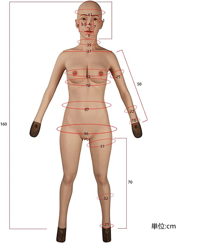 七代目　美人顔マスク付きの性転換ボディスキン　Eカップ相当リアル人工乳房　裏側の凹凸のデザインは通気性が良い　医療用シリコン素材は油を出なく＆光線反射なし　美乳　完璧なボディライン　超リアルな女体化スーツ　女装子グッズ　女体化ボディスーツ2