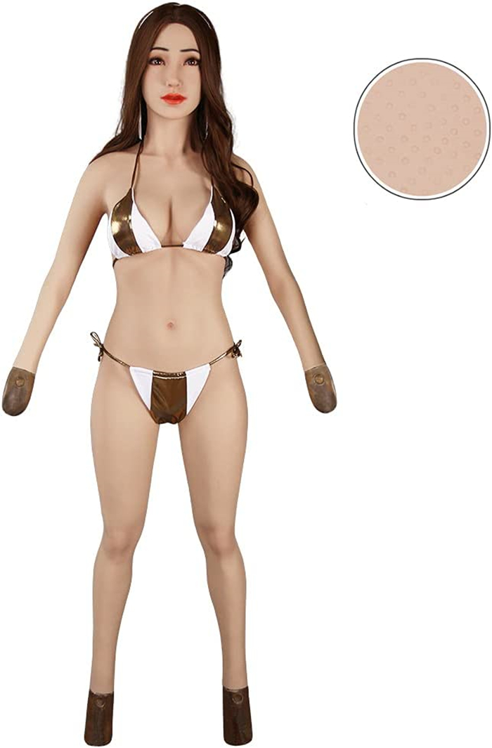 七代目　美人顔マスク付きの性転換ボディスキン　Eカップ相当リアル人工乳房　裏側の凹凸のデザインは通気性が良い　医療用シリコン素材は油を出なく＆光線反射なし　美乳　完璧なボディライン　超リアルな女体化スーツ　女装子グッズ　女体化ボディスーツ-4