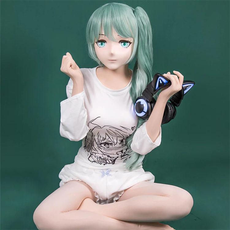 超可愛い顔!!　Type G Mint 　着ぐるみマスク＆緑色ツインテールウィッグセット　Rubberback　サイズオーダーメイド　正規品保証　大人気Kigurumi Mask　河妖工房製品　全国送料無料-1
