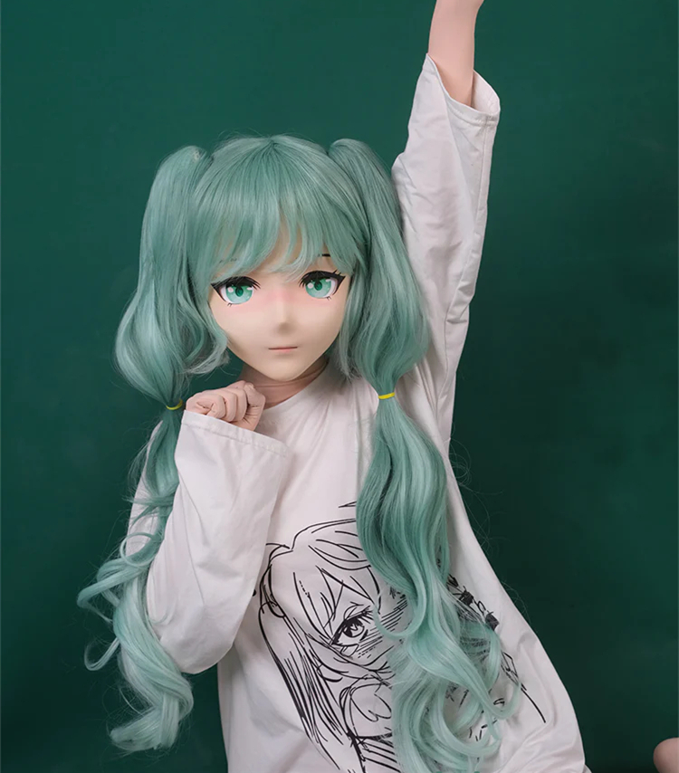 超可愛い顔!!　Type G Mint 　着ぐるみマスク＆緑色ツインテールウィッグセット　Rubberback　サイズオーダーメイド　正規品保証　大人気Kigurumi Mask　河妖工房製品　全国送料無料-5
