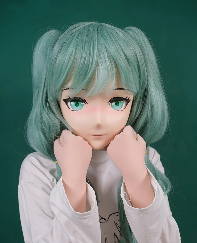 超可愛い顔!!　Type G Mint 　着ぐるみマスク＆緑色ツインテールウィッグセット　Rubberback　サイズオーダーメイド　正規品保証　大人気Kigurumi Mask　河妖工房製品　全国送料無料-6