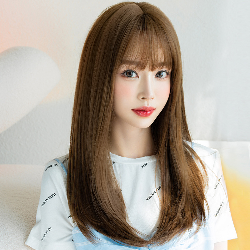 高品質　フルウィッグ　ロング　ストレートヘア　長さ57cm　人工頭皮　小顔　レディース　ヘアネット付き　自然　普段使い　女装体験用かつら1