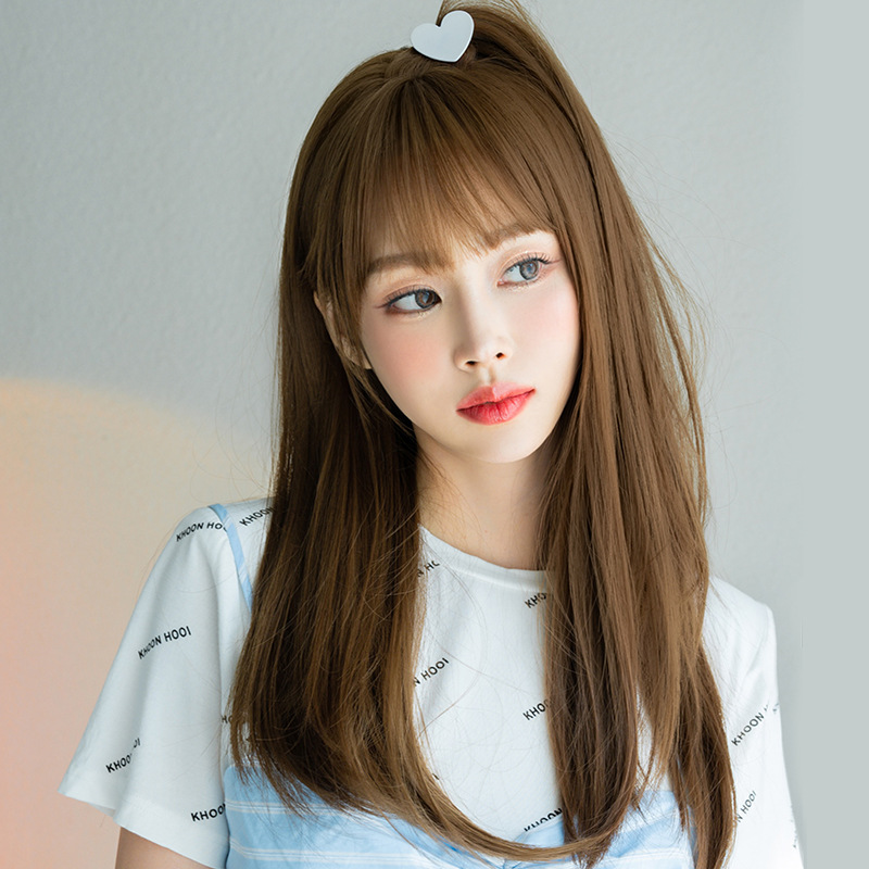 高品質　フルウィッグ　ロング　ストレートヘア　長さ57cm　人工頭皮　小顔　レディース　ヘアネット付き　自然　普段使い　女装体験用かつら-2