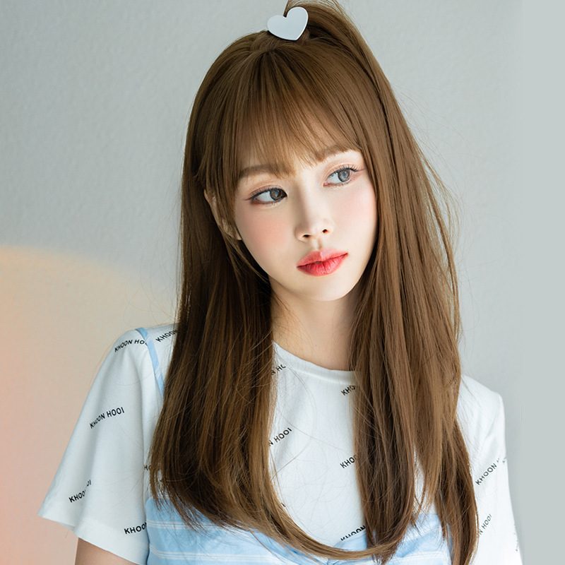 高品質　フルウィッグ　ロング　ストレートヘア　長さ57cm　人工頭皮　小顔　レディース　ヘアネット付き　自然　普段使い　女装体験用かつら2