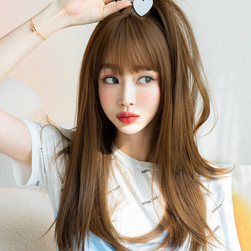 高品質　フルウィッグ　ロング　ストレートヘア　長さ57cm　人工頭皮　小顔　レディース　ヘアネット付き　自然　普段使い　女装体験用かつら-3
