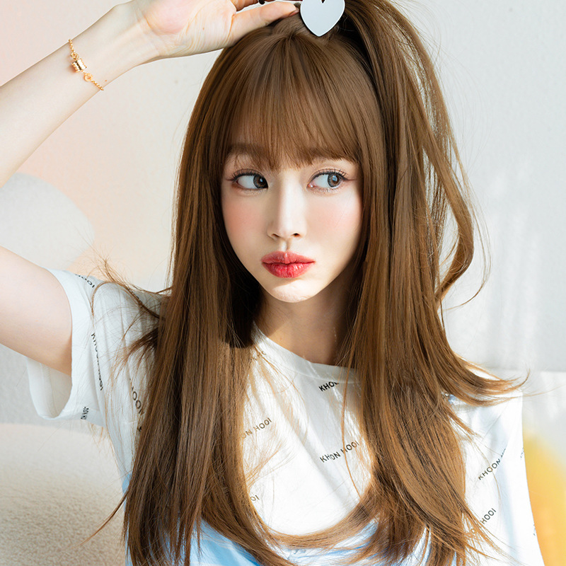 高品質　フルウィッグ　ロング　ストレートヘア　長さ57cm　人工頭皮　小顔　レディース　ヘアネット付き　自然　普段使い　女装体験用かつら3