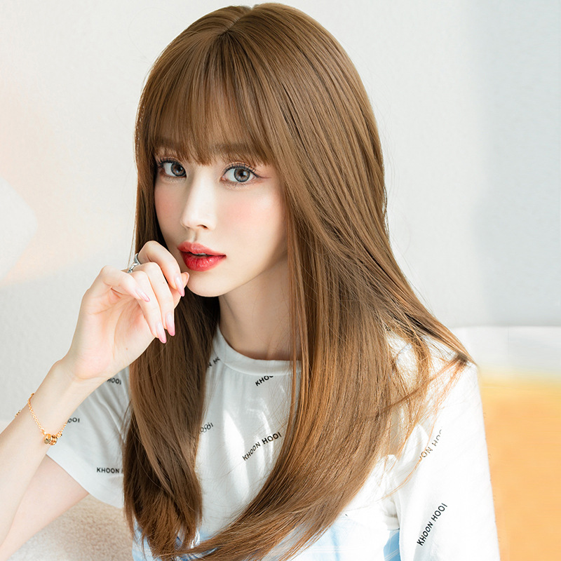 高品質　フルウィッグ　ロング　ストレートヘア　長さ57cm　人工頭皮　小顔　レディース　ヘアネット付き　自然　普段使い　女装体験用かつら-4