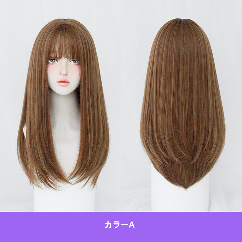 高品質　フルウィッグ　ロング　ストレートヘア　長さ57cm　人工頭皮　小顔　レディース　ヘアネット付き　自然　普段使い　女装体験用かつら-5
