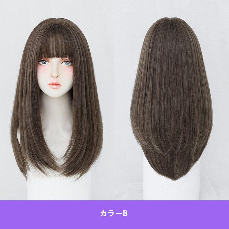 高品質　フルウィッグ　ロング　ストレートヘア　長さ57cm　人工頭皮　小顔　レディース　ヘアネット付き　自然　普段使い　女装体験用かつら-6