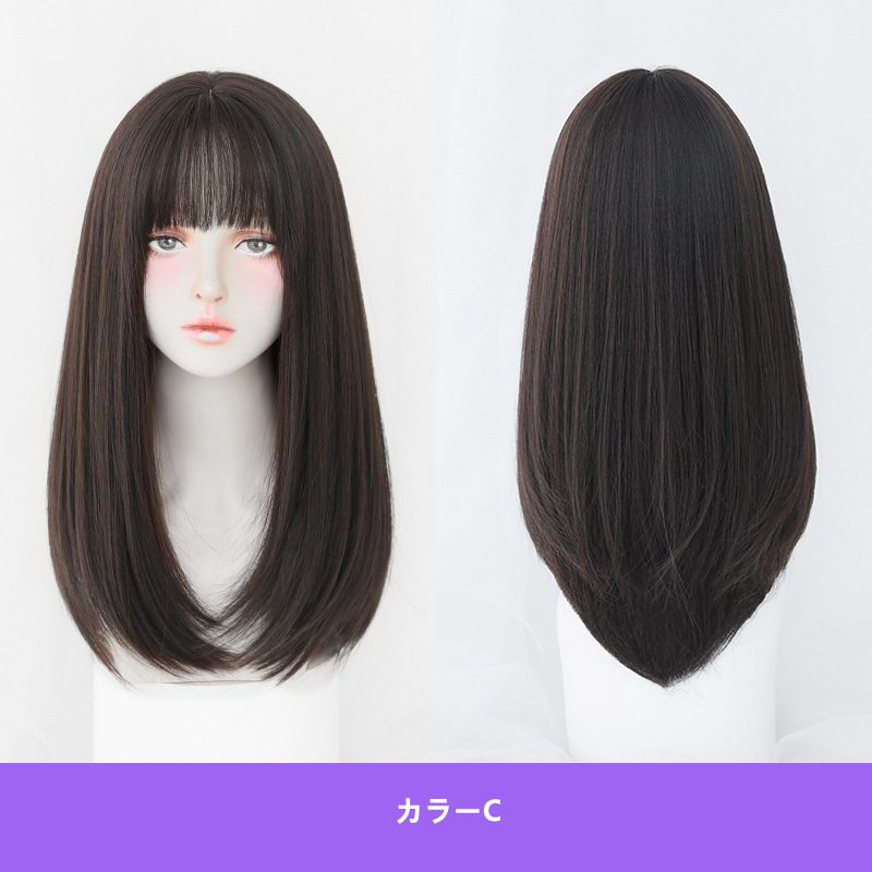 高品質　フルウィッグ　ロング　ストレートヘア　長さ57cm　人工頭皮　小顔　レディース　ヘアネット付き　自然　普段使い　女装体験用かつら-7