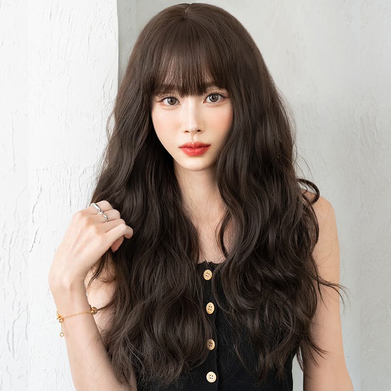 高品質　 黒髪　レディース　フルウィッグ　ロング　カールヘアー　長さ62cm　人工頭皮　通気性が抜群　ヘアネット付き　小顔　普段使い　女装体験用かつら　お勧め-1