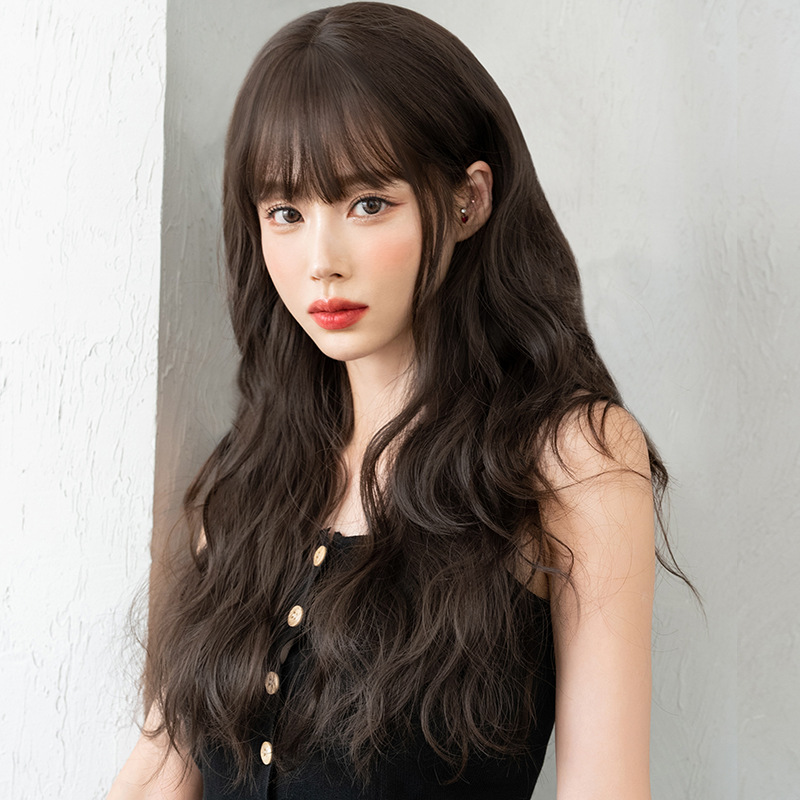高品質　 黒髪　レディース　フルウィッグ　ロング　カールヘアー　長さ62cm　人工頭皮　通気性が抜群　ヘアネット付き　小顔　普段使い　女装体験用かつら　お勧め-4