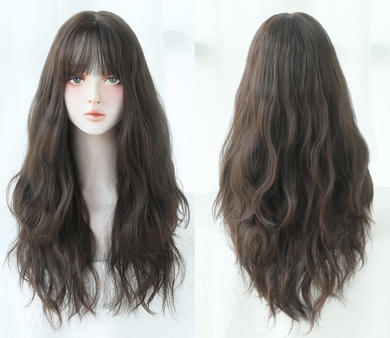 高品質　 黒髪　レディース　フルウィッグ　ロング　カールヘアー　長さ62cm　人工頭皮　通気性が抜群　ヘアネット付き　小顔　普段使い　女装体験用かつら　お勧め5