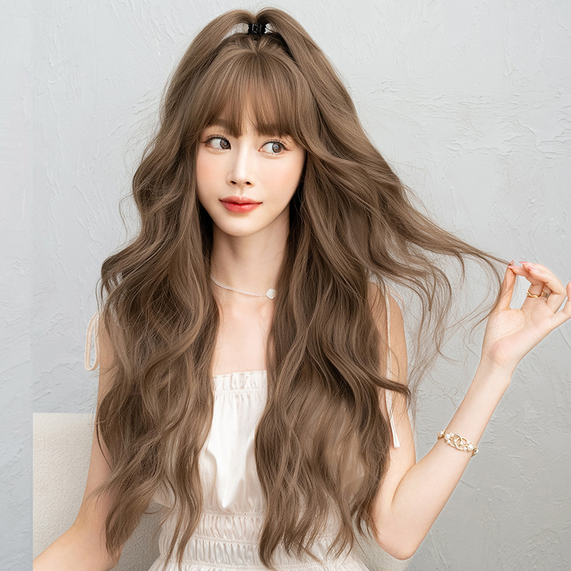 高品質　茶髪　フルウィッグ　スーパーロング　カール　長さ68cm　人工頭皮　通気性が抜群　ヘアネット付き　レディース　小顔　普段使い　男の娘　女装体験用かつら　お勧め-1