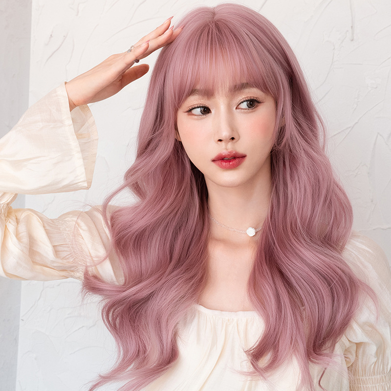 高品質　ピンク色　レディース　フルウィッグ　ロング　カール　長さ56cm　人工頭皮　通気性が抜群　ヘアネット付き　自然　普段使い　Lolita　男の娘　女装体験用ウイッグ　お勧め-2