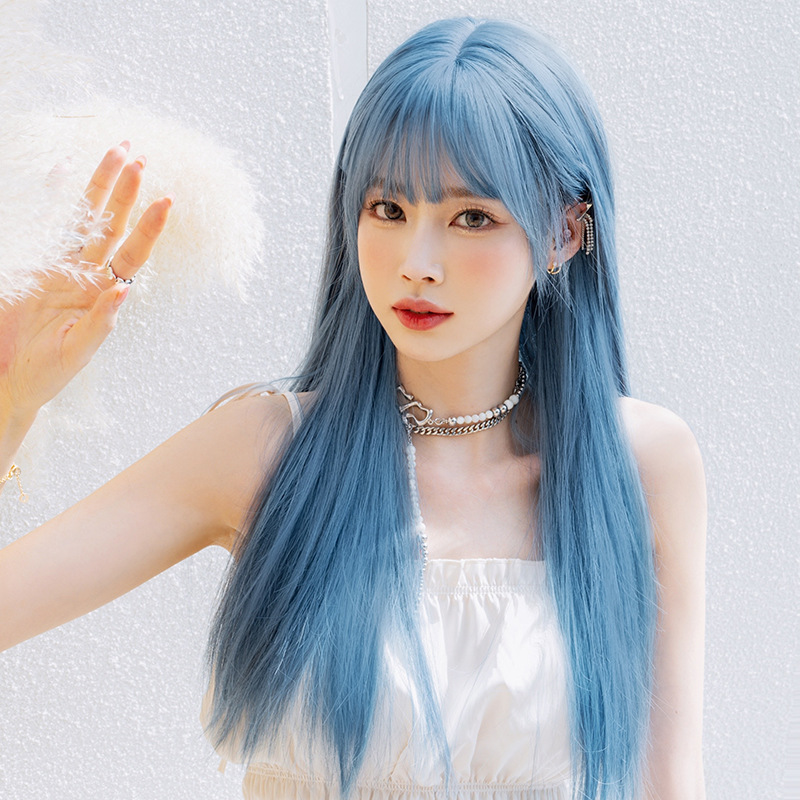 高品質　ストレートヘア　ブルー　レディース　フルウィッグ　ロング　長さ61cm　人工頭皮　通気性が抜群　ヘアネット付き　自然　普段使い　Lolita　男の娘　女装体験用ウイッグ　お勧め-2
