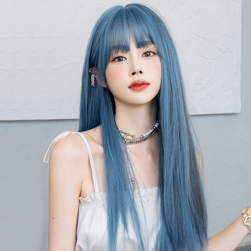 高品質　ストレートヘア　ブルー　レディース　フルウィッグ　ロング　長さ61cm　人工頭皮　通気性が抜群　ヘアネット付き　自然　普段使い　Lolita　男の娘　女装体験用ウイッグ　お勧め-4