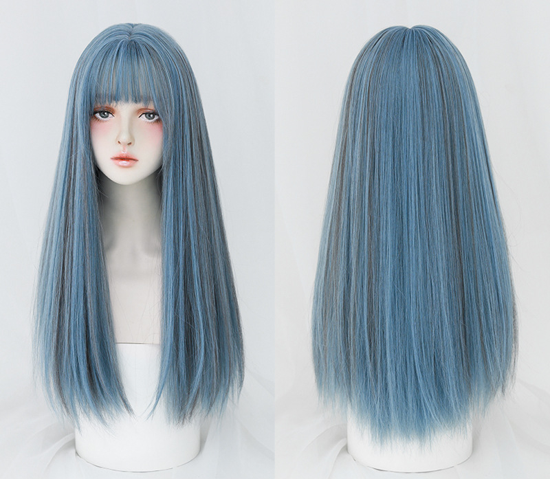 高品質　ストレートヘア　ブルー　レディース　フルウィッグ　ロング　長さ61cm　人工頭皮　通気性が抜群　ヘアネット付き　自然　普段使い　Lolita　男の娘　女装体験用ウイッグ　お勧め-5